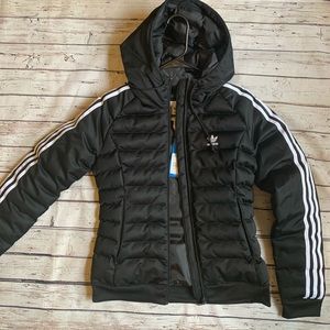 adidas originals three stripe slim padded jacket in black